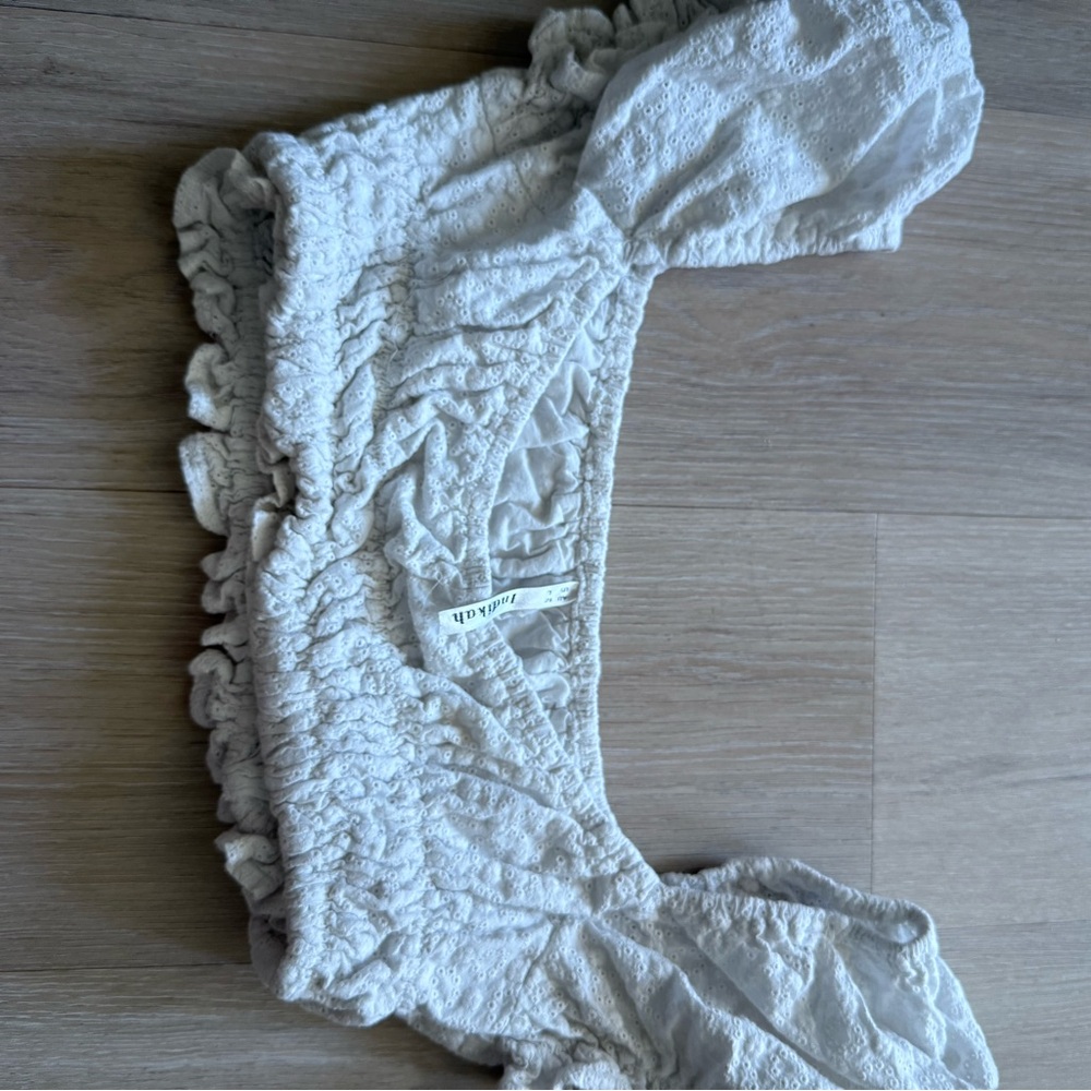 Ruffled White Crop Top with Eyelet Texture